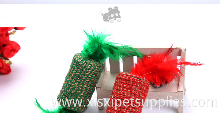 christmas color sisal cat toy with feather